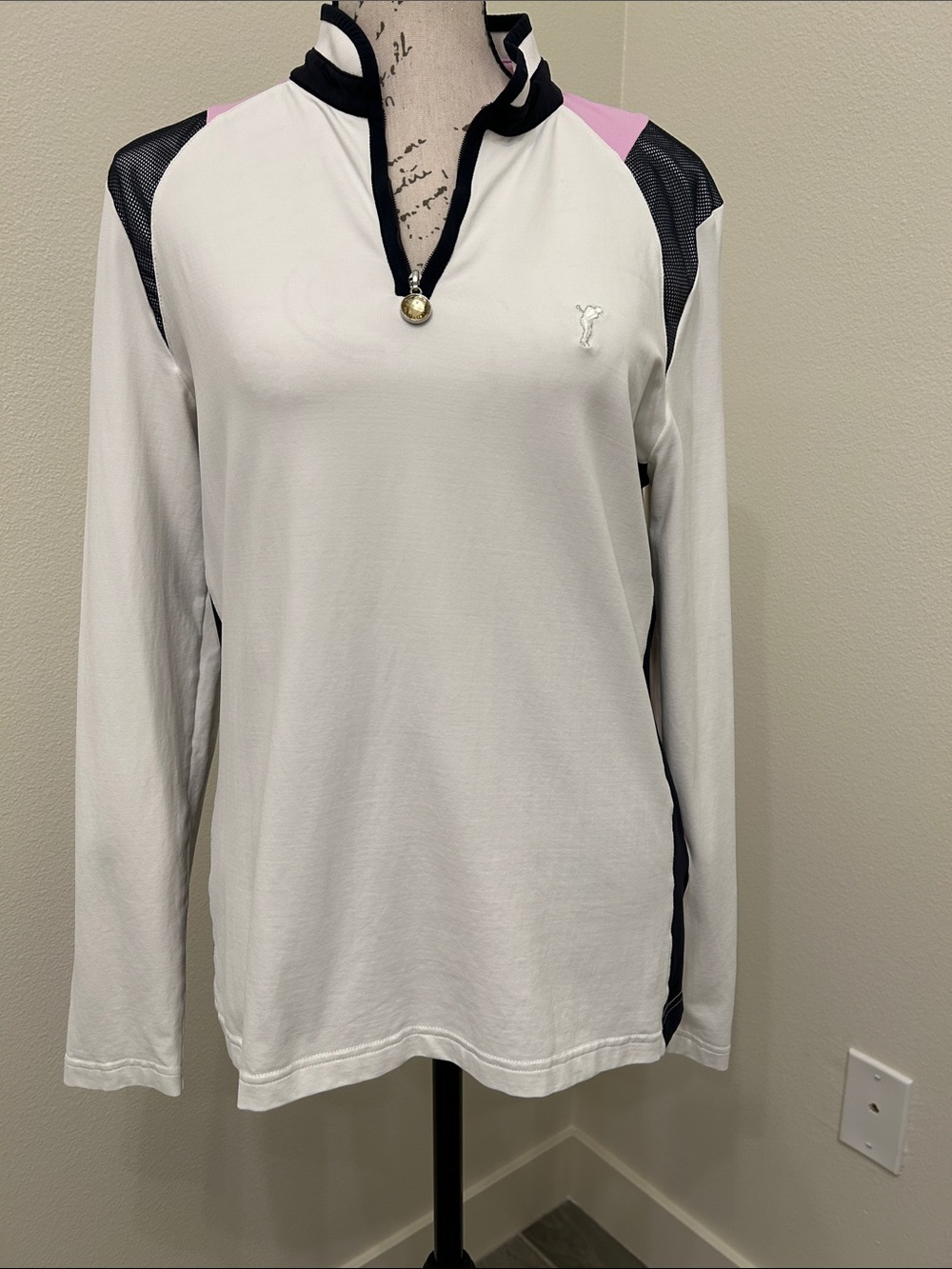 Golfino White Long-Sleeve Pullover Top with Pink and Black Accents
